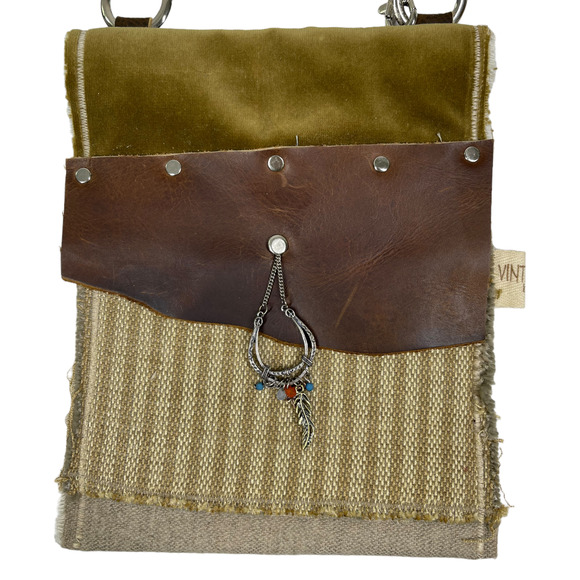 Vintage by Tosi Handmade Small Crossbody Bag Leather Velvet Boho Art Fairy - Picture 2 of 5